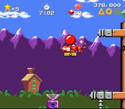 Claymates (SNES) screenshot: Flying up to a higher level