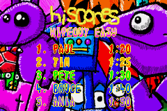 It's Mr Pants (Game Boy Advance) screenshot: High scores are shown on a very cheery background