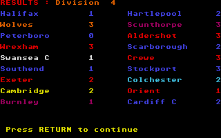 Football Manager (Atari ST) screenshot: The full results list