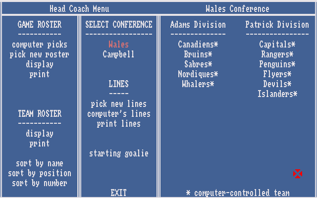 Hockey League Simulator (Amiga) screenshot: Head Coach Menu