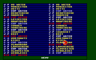 Cricket Captain (Atari ST) screenshot: Fixure list