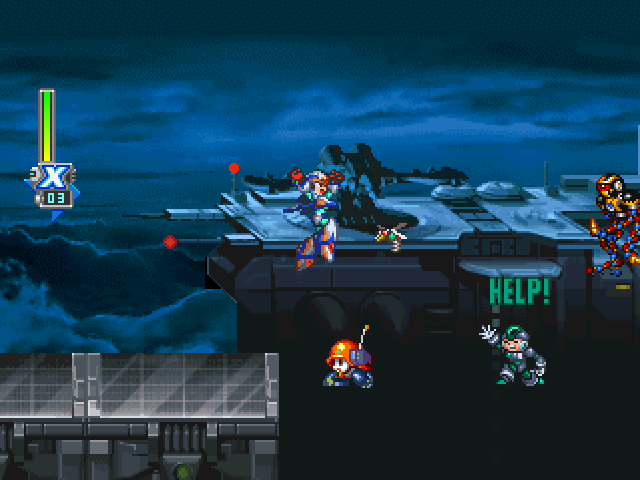 Mega Man X6 (PlayStation) screenshot: Why are you standing on THIN AIR.