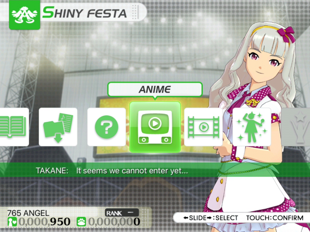 The iDOLM@STER: Shiny Festa - Melodic Disc (iPad) screenshot: Main menu.