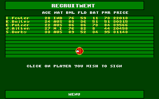 Cricket Captain (Atari ST) screenshot: Click on a player to ttry to sign him