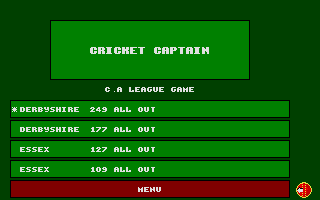 Cricket Captain (Atari ST) screenshot: Now a two-innings game, won by Derbyshire