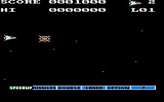 Gradius (Amstrad CPC) screenshot: Get that power-up