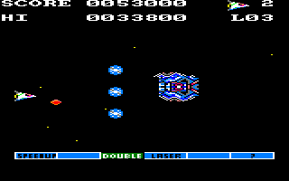 Gradius (Amstrad CPC) screenshot: Another ship approaching you