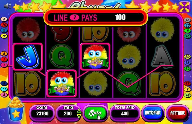 Chuzzle: Slots (Browser) screenshot: The wildcard Chuzzles can replace almost any other symbol in combinations.