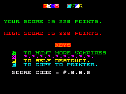 Vampire Killer (ZX Spectrum) screenshot: Options menu