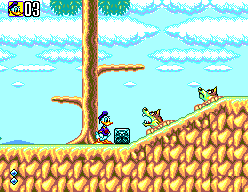 Deep Duck Trouble starring Donald Duck (SEGA Master System) screenshot: Whacking these bricks makes them slide across the ground