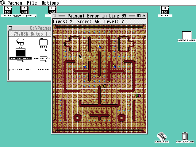 Pacman for GEM (Atari ST) screenshot: An alternative tileset is available