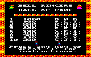 The Bells (Amstrad CPC) screenshot: High score table