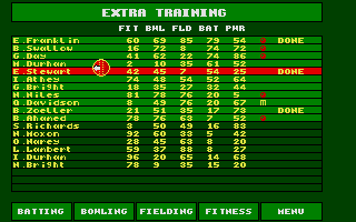 Cricket Captain (Atari ST) screenshot: Assigning extra training