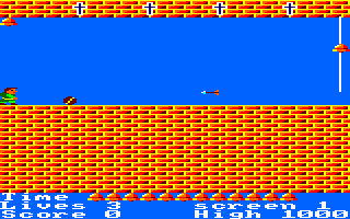 The Bells (Amstrad CPC) screenshot: Jump over the ball and arrow