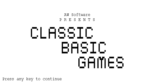 Classic BASIC Games (Windows) screenshot: Title screen.
