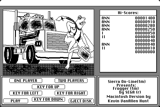 Frogger (Macintosh) screenshot: Title screen