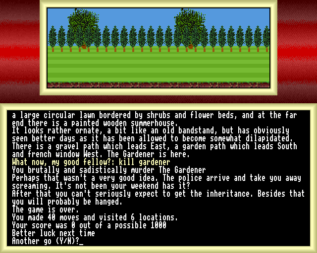 Maddingly Hall (Acorn 32-bit) screenshot: An easy way to fail the game...