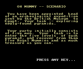 Oh Mummy (MSX) screenshot: Some instructions