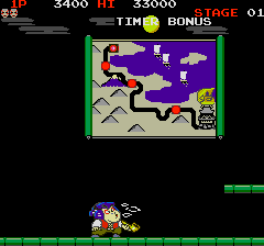 Mr. Goemon (Arcade) screenshot: Goemon will do a small animation at the end of levels