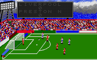 Football Manager (Atari ST) screenshot: He's through on goal