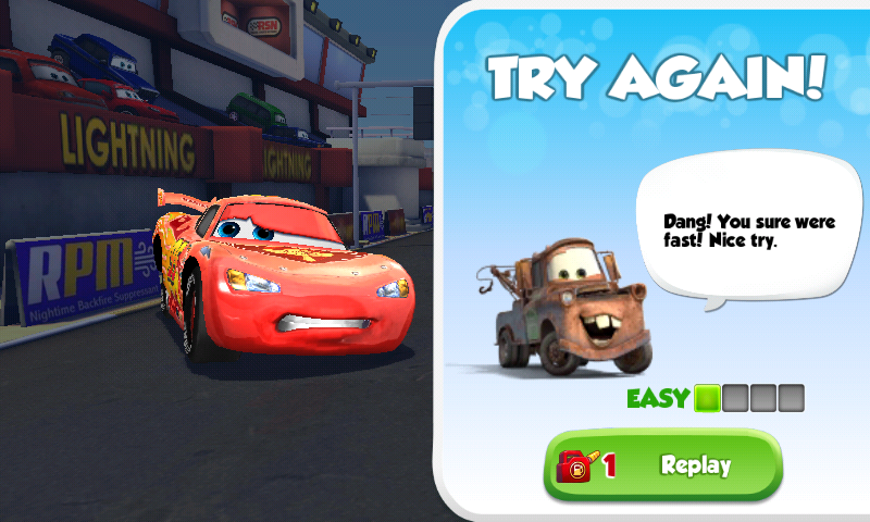 Disney•Pixar Cars: Fast as Lightning (Android) screenshot: Try again