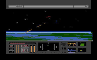 Star Raiders II (Atari 8-bit) screenshot: Firing at a remaining enemy