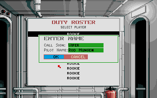 Flight of the Intruder (Amiga) screenshot: Enter your name and callsign.
