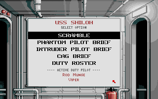 Flight of the Intruder (Amiga) screenshot: Main menu