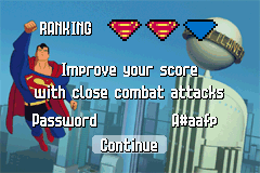 Superman: Countdown to Apokolips (Game Boy Advance) screenshot: This screen shows how well you did. Stick to punches for a better score.
