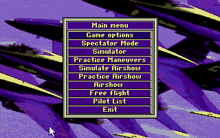 Blue Angels: Formation Flight Simulation (Atari ST) screenshot: Main menu