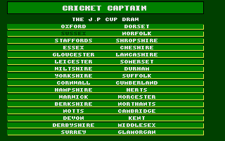 Cricket Captain (Atari ST) screenshot: The English counties are drawn against each other for a knockout tournament
