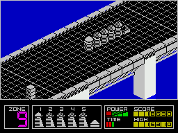 Highway Encounter (ZX Spectrum) screenshot: Crossing the bridge.