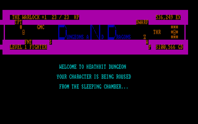 Heathkit DND (DOS) screenshot: Starting a new game.