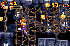 Rayman: Raving Rabbids (Game Boy Advance) screenshot: When you get your hands back, you can climb these ropes