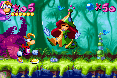 Rayman (Game Boy Advance) screenshot: A first power has been earned; Rayman can now punch objects and opponents.