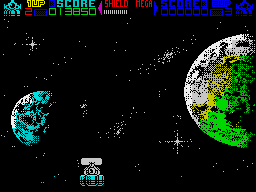 Mega Phoenix (ZX Spectrum) screenshot: Colelcting the power-up it offers