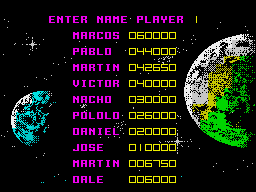Mega Phoenix (ZX Spectrum) screenshot: High scores