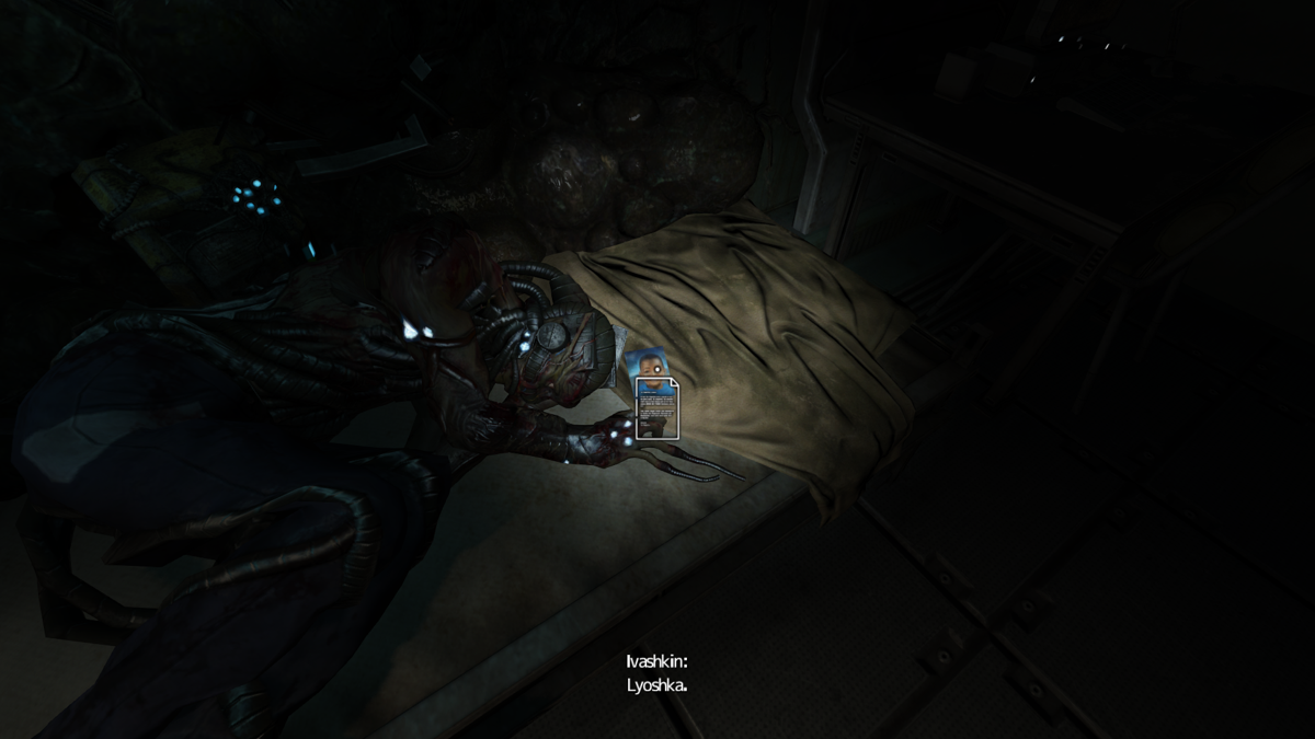 Soma (Windows) screenshot: All this poor fellow is left to do is dream of his son