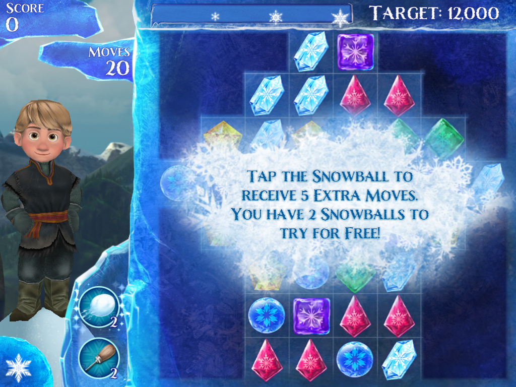 Frozen: Free Fall (iPad) screenshot: This is how to use the snowball