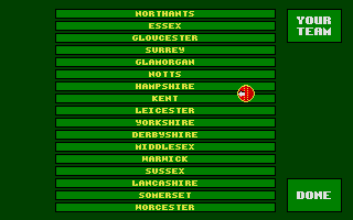 Cricket Captain (Atari ST) screenshot: Choose your county