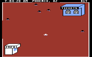 Agent USA (Commodore 64) screenshot: Here are the info and ticket booths