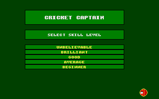 Cricket Captain (Atari ST) screenshot: And one of the five difficulty levels