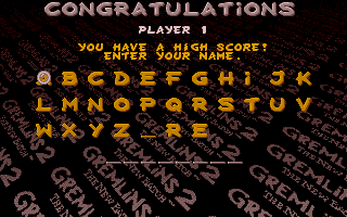 Gremlins 2: The New Batch (Atari ST) screenshot: High score entry