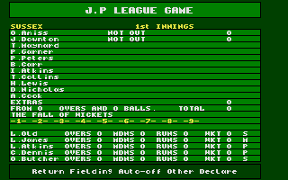 Cricket Captain (Atari ST) screenshot: The scorecard before a ball has been bowled