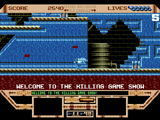 The Killing Game Show (Genesis) screenshot: Please note the reflective D.O.L. (deadly organic liquid) is much uglier in this version.
