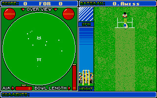 Cricket Captain (Atari ST) screenshot: The batsman's ready