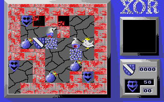 Xor (Atari ST) screenshot: Level 4 adds bombs, which blast nearby things away when hit