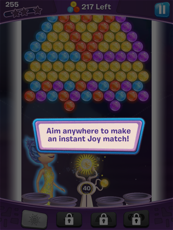 Inside Out: Thought Bubbles (iPad) screenshot: More hits, this time about using Joy's power.