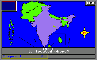 World Tour: Indian Sub-Continent (Amiga) screenshot: Country quiz