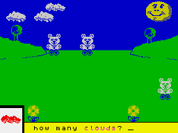 Fun School 3 for the Under 5s (ZX Spectrum) screenshot: 2 cirrus and 1 cumulo-nimbus, mummy